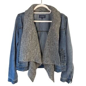 Ci Sono Blue Denim Jacket with Gray Knit Lapel Size S Casual Mixed Media Fall